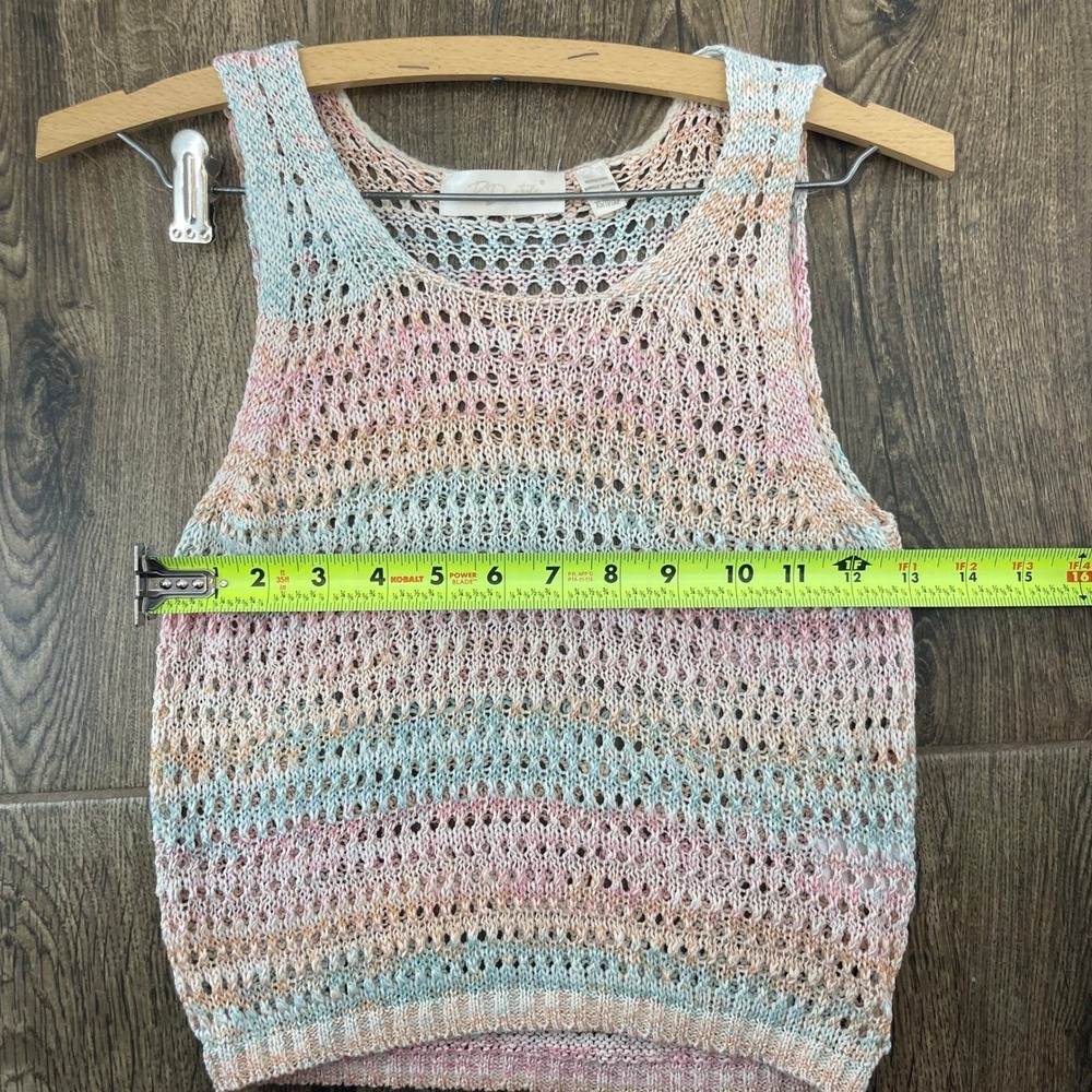 Crochet Tank Top‎ Womens XS Pastel Boho Festival Open Knit Coastal Cowgirl - Picture 7 of 9